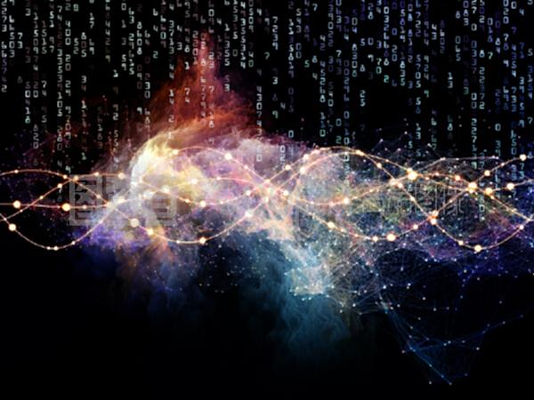 以网络和信息技术为主题的正弦波、数字、灯光和网络节点振荡